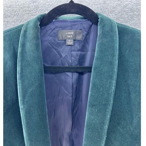 J Crew 365 Women's sz 2 Dark Green Velvet Blazer Open Front Work Office - Picture 3 of 10